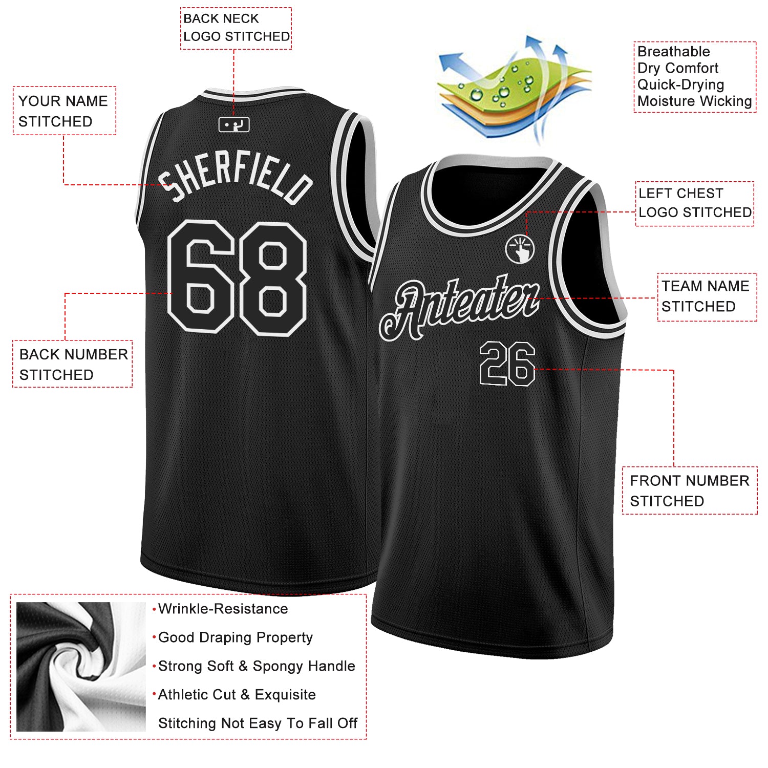 Custom Black White Authentic Basketball Jersey