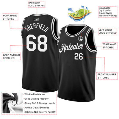 Custom Black White Authentic Basketball Jersey