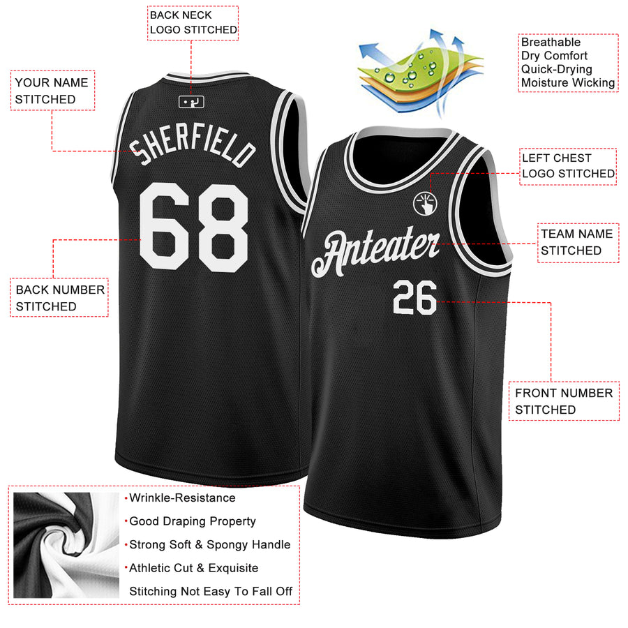 Custom Black White Authentic Basketball Jersey