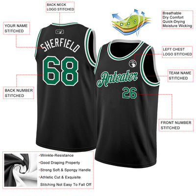 Custom Black Kelly Green-White Authentic Basketball Jersey