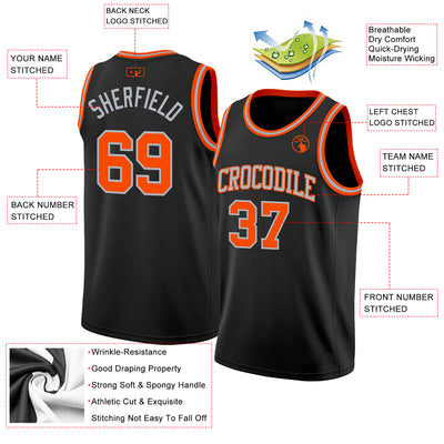 Custom Black Orange-Gray Authentic Basketball Jersey