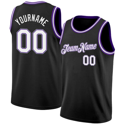 Custom Black White Purple-Gray Authentic Basketball Jersey