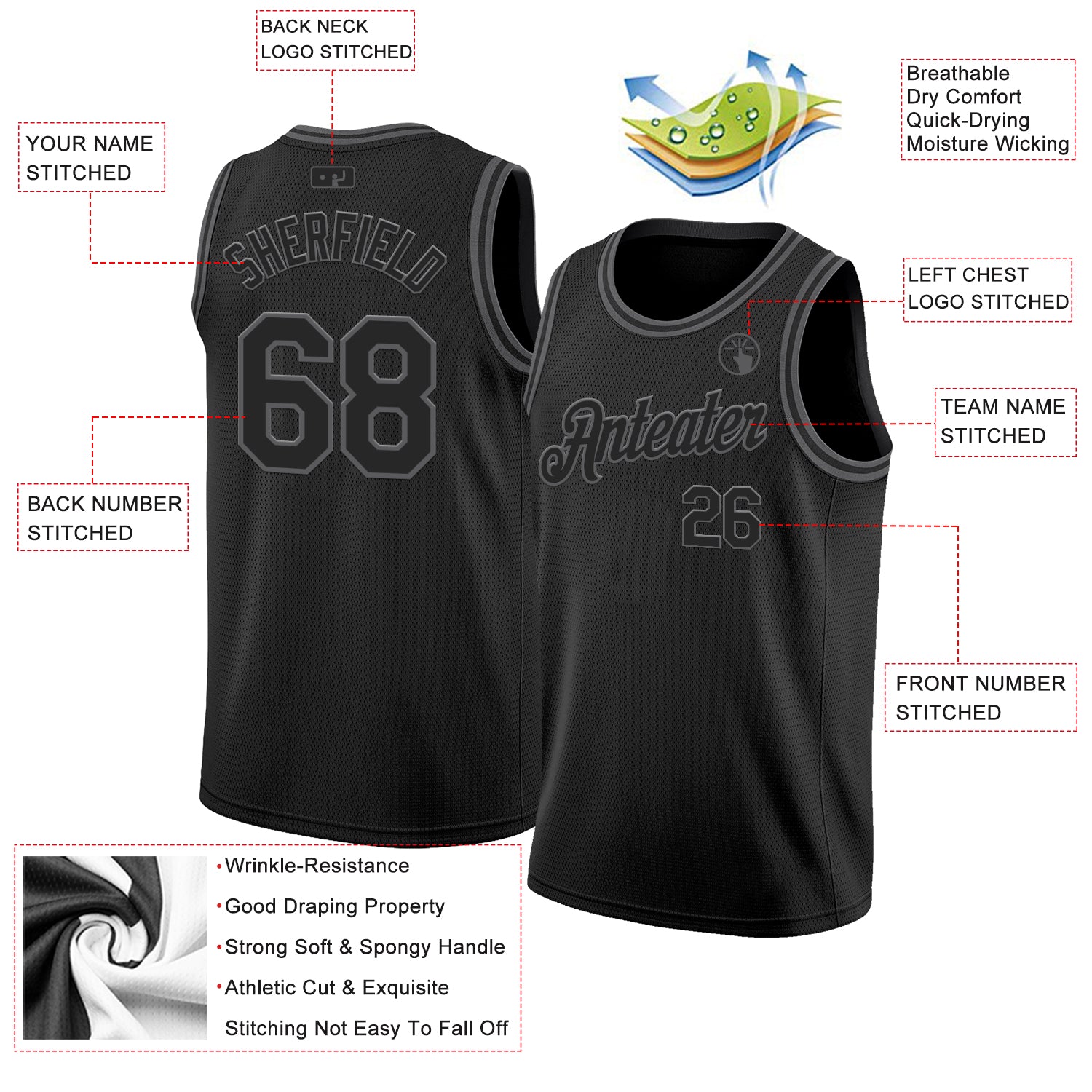 Custom Black Steel Gray Authentic Basketball Jersey