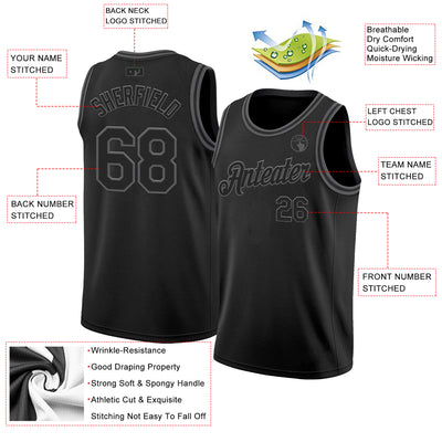 Custom Black Steel Gray Authentic Basketball Jersey