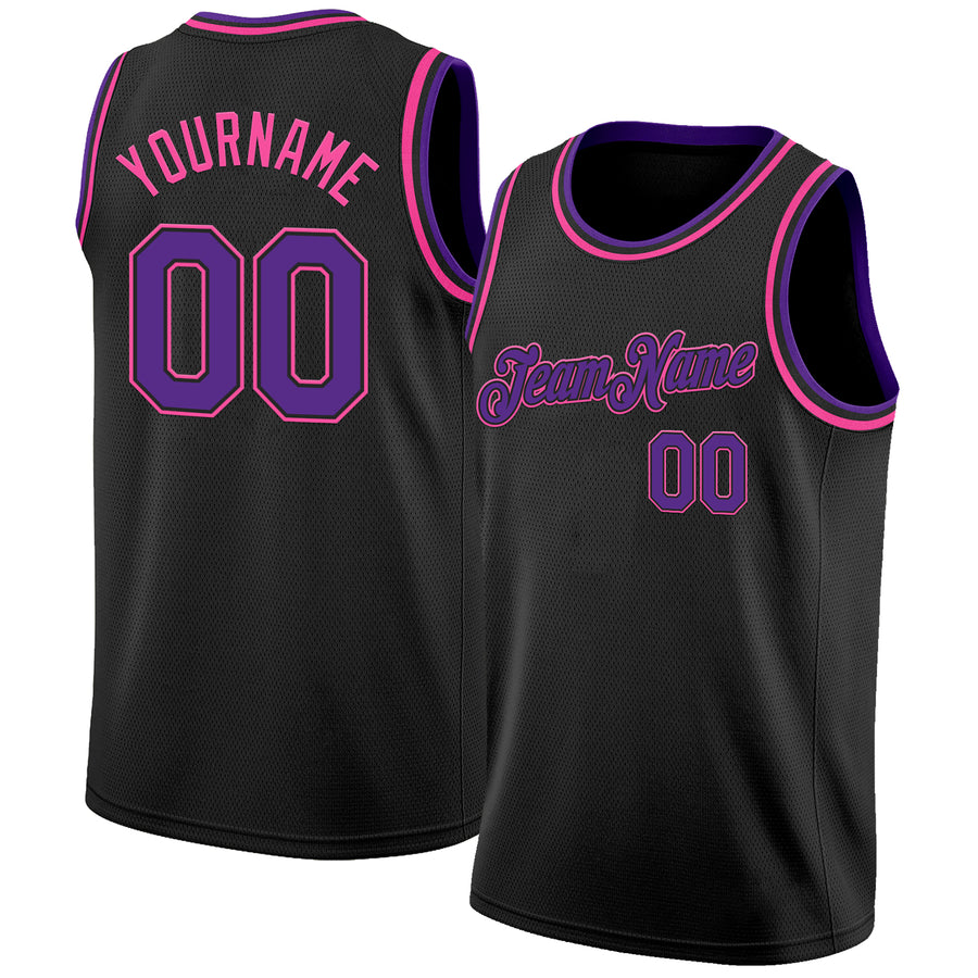 Custom Black Purple-Pink Authentic Basketball Jersey