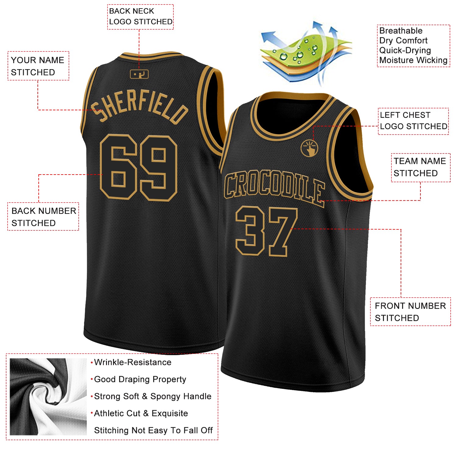 Custom Black Old Gold Authentic Basketball Jersey