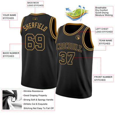 Custom Black Old Gold Authentic Basketball Jersey