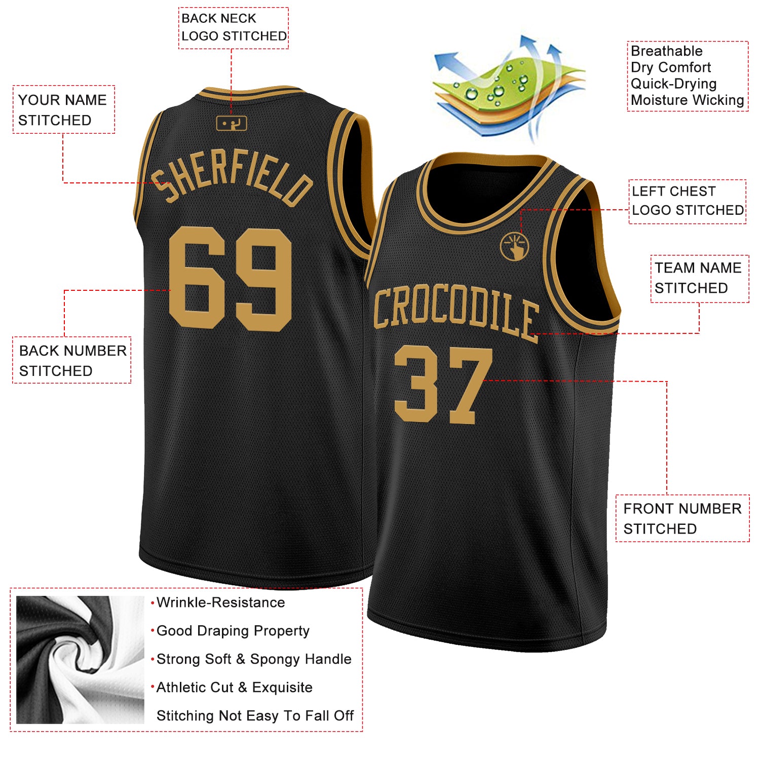 Custom Black Old Gold Authentic Basketball Jersey