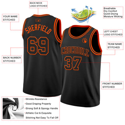 Custom Black Orange Authentic Basketball Jersey