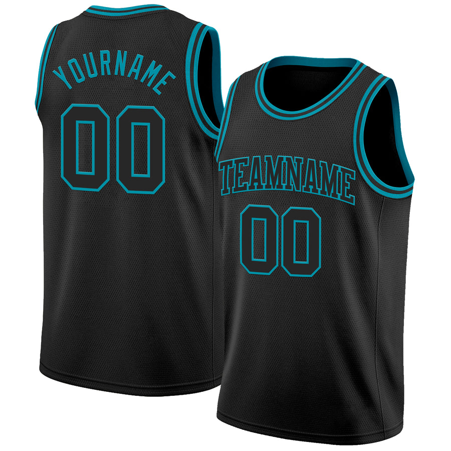Custom Black Teal Authentic Basketball Jersey