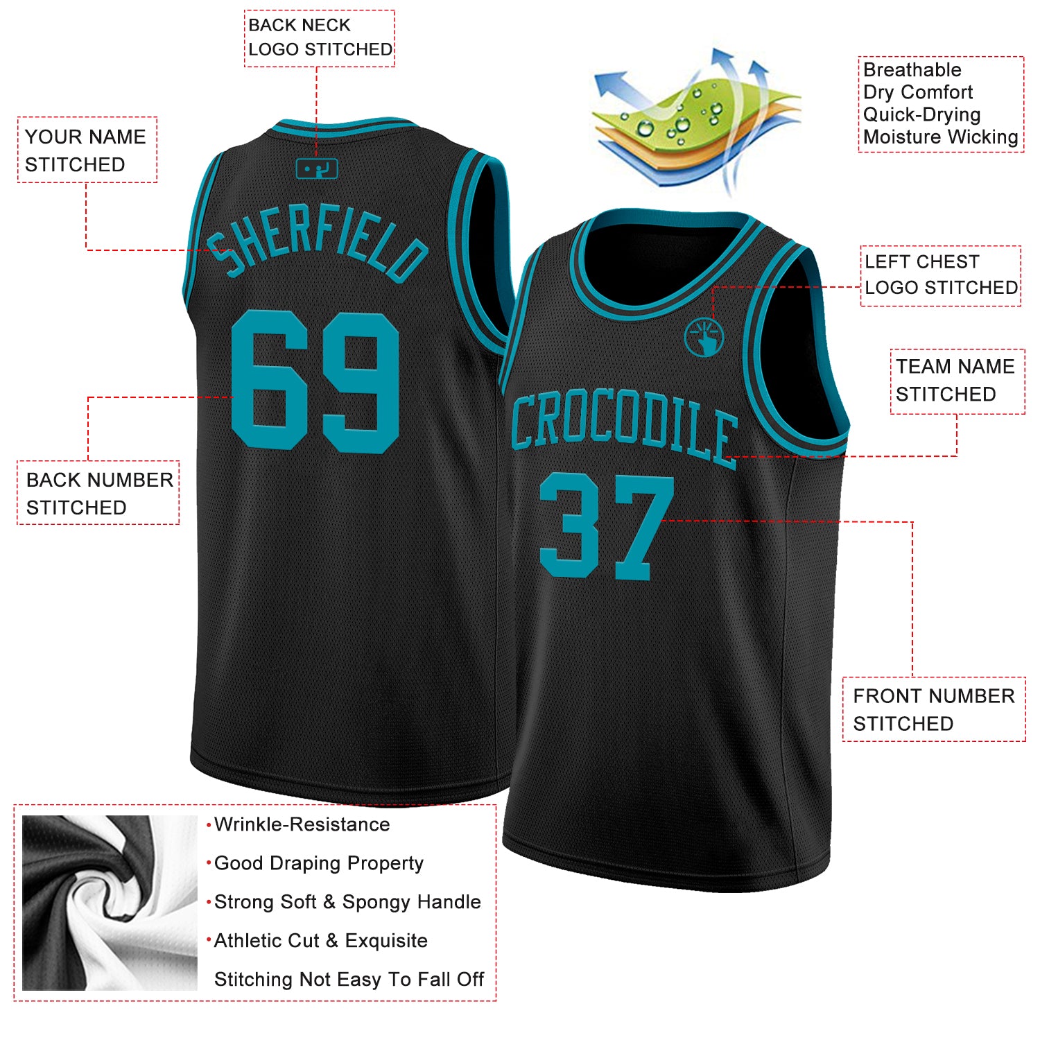 Custom Black Teal Authentic Basketball Jersey