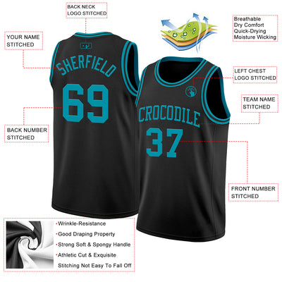 Custom Black Teal Authentic Basketball Jersey