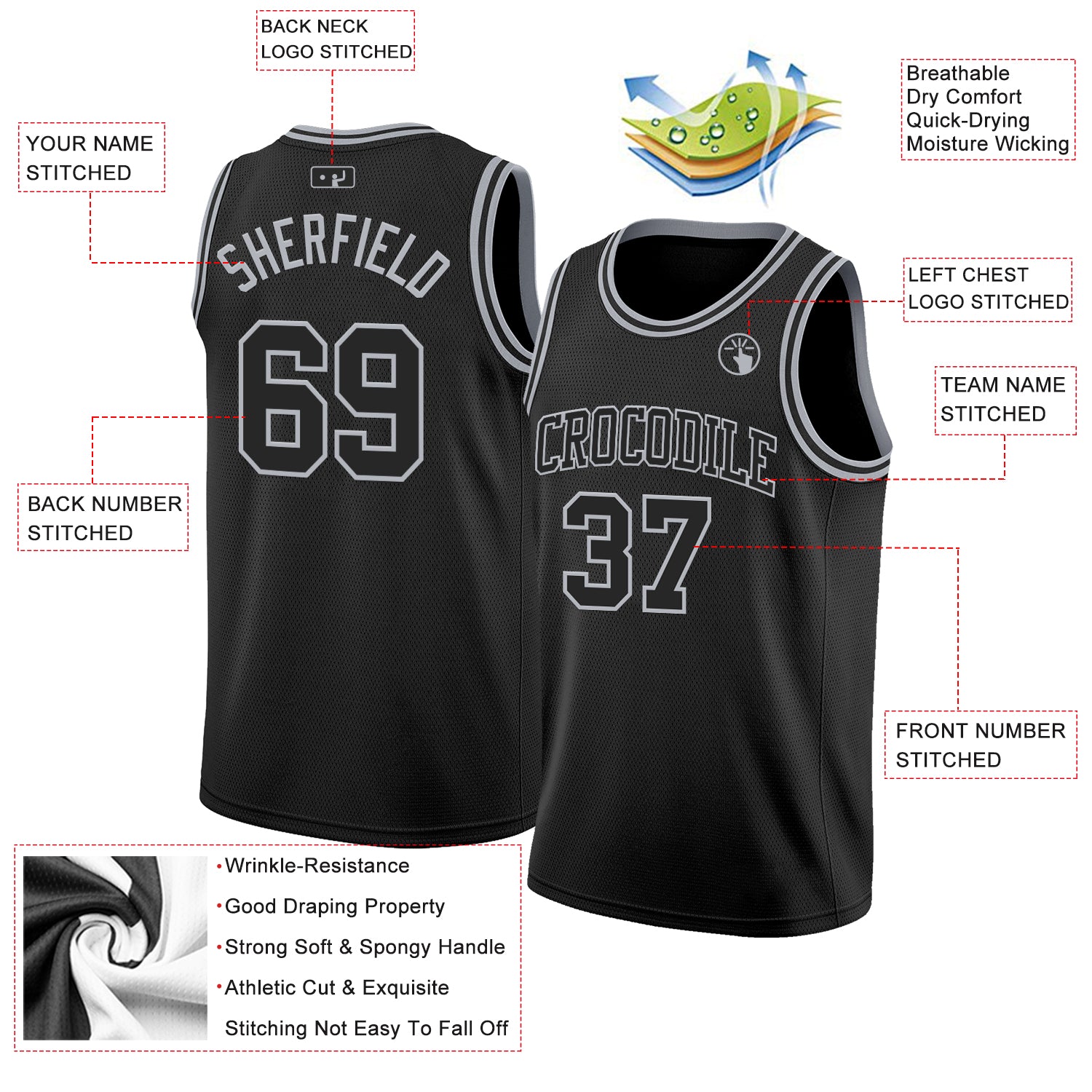 Custom Black Gray Authentic Basketball Jersey