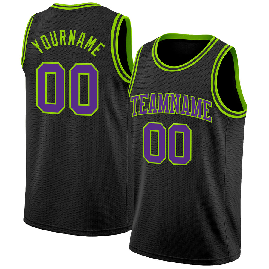 Custom Black Purple-Neon Green Authentic Basketball Jersey