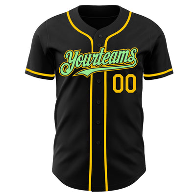 Custom Black Pea Green-Yellow Authentic Baseball Jersey