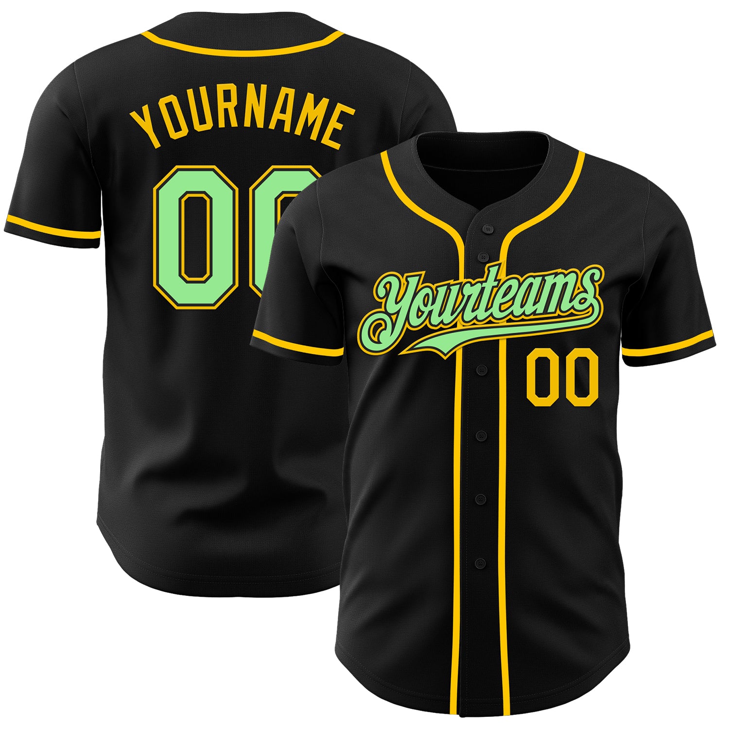 Custom Black Pea Green-Yellow Authentic Baseball Jersey