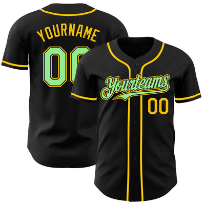 Custom Black Pea Green-Yellow Authentic Baseball Jersey