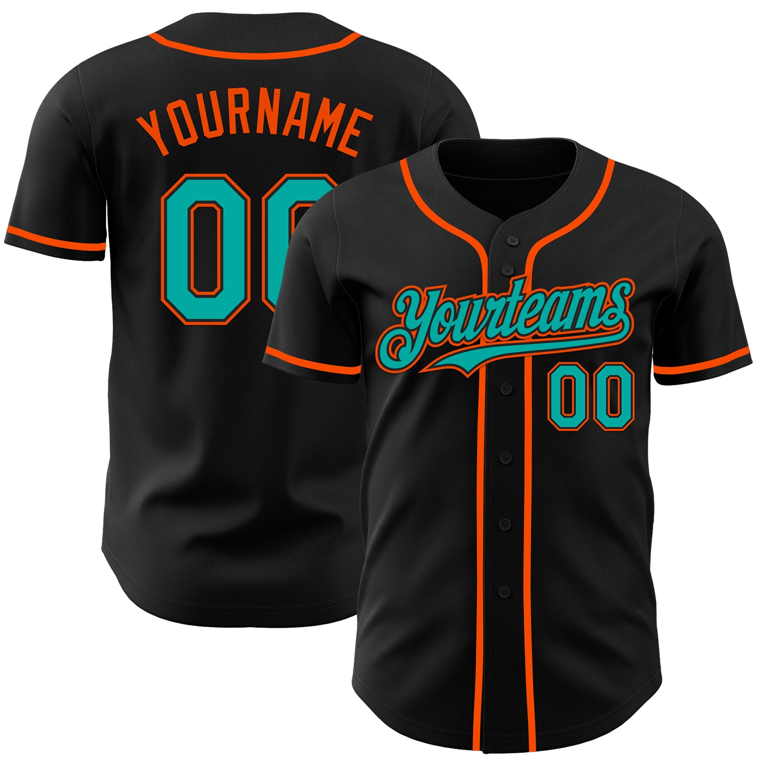 Custom Black Aqua-Orange Authentic Baseball Jersey