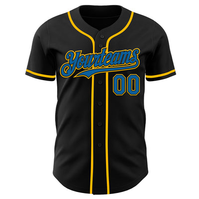 Custom Black Blue-Gold Authentic Baseball Jersey