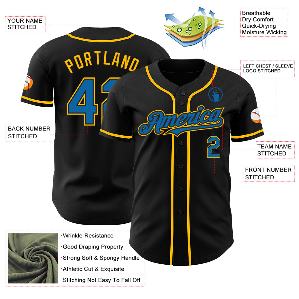 Custom Black Blue-Gold Authentic Baseball Jersey
