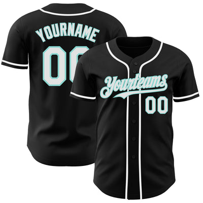 Custom Black White-Ice Blue Authentic Baseball Jersey