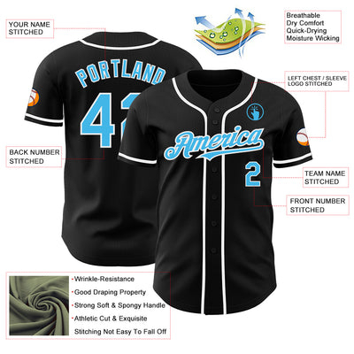 Custom Black Sky Blue-White Authentic Baseball Jersey