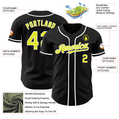 Custom Black Neon Yellow-White Authentic Baseball Jersey