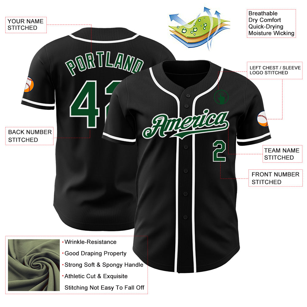 Custom Black Green-White Authentic Baseball Jersey