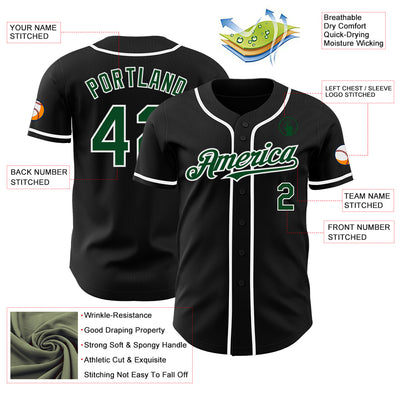 Custom Black Green-White Authentic Baseball Jersey