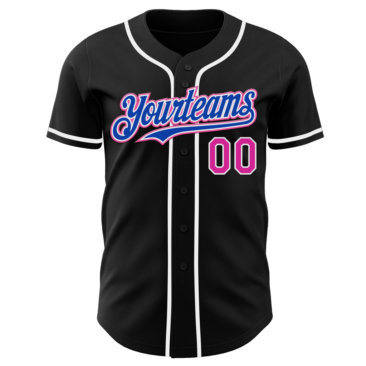 Custom Black Deep Pink Thunder Blue-White Authentic Baseball Jersey