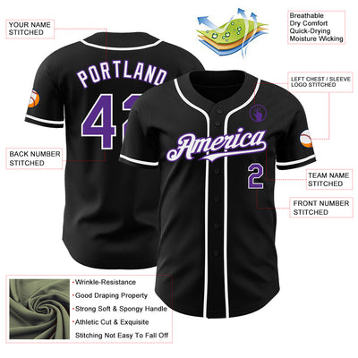 Custom Black Purple-White Authentic Baseball Jersey