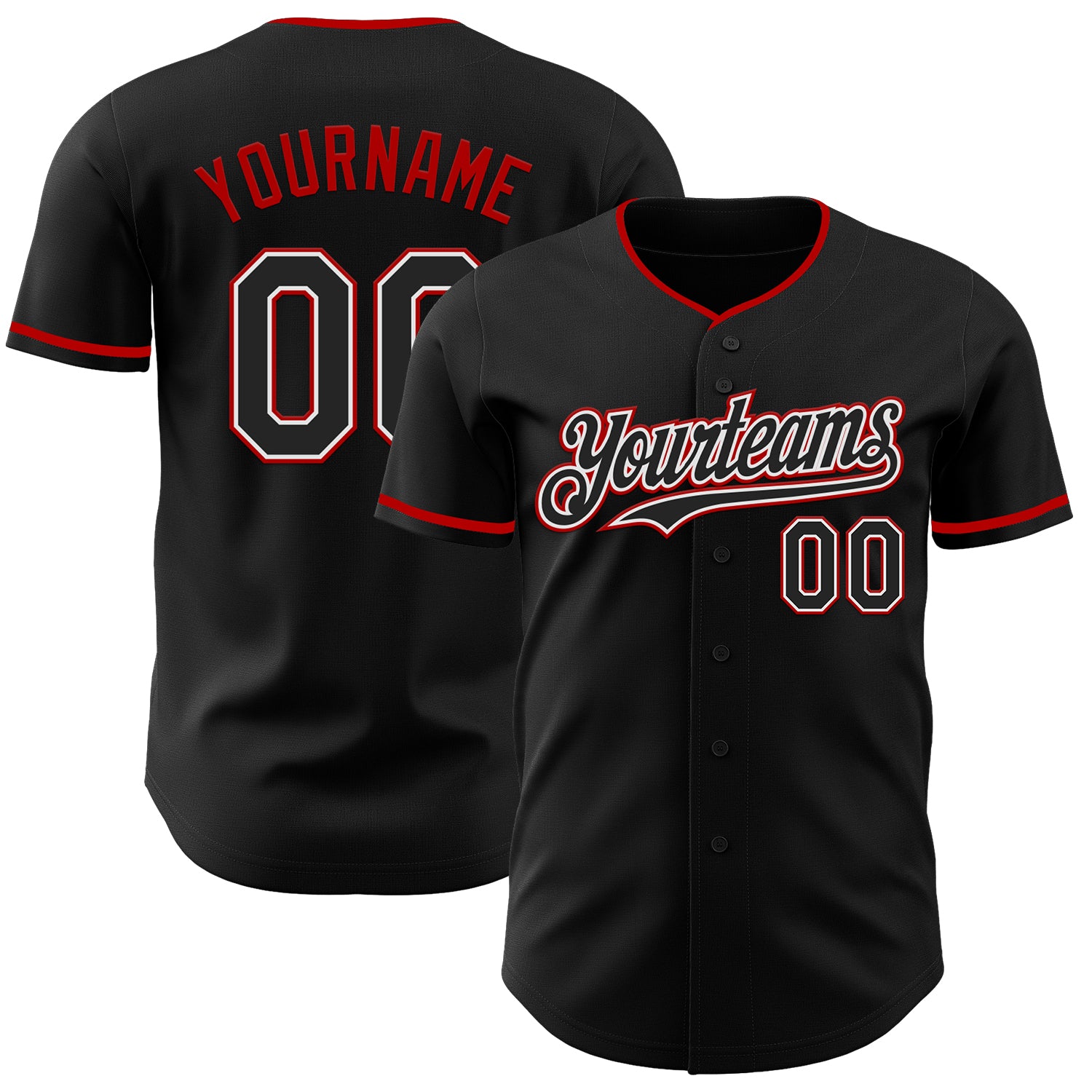 Custom Black White-Red Authentic Baseball Jersey