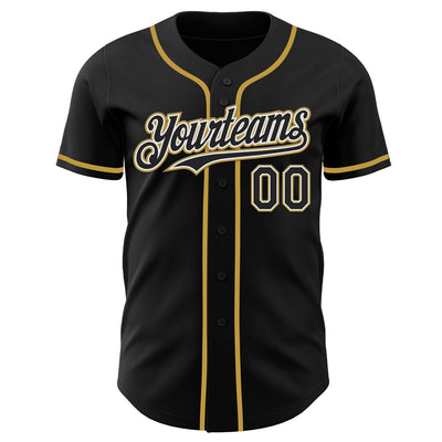 Custom Black White-Old Gold Authentic Baseball Jersey