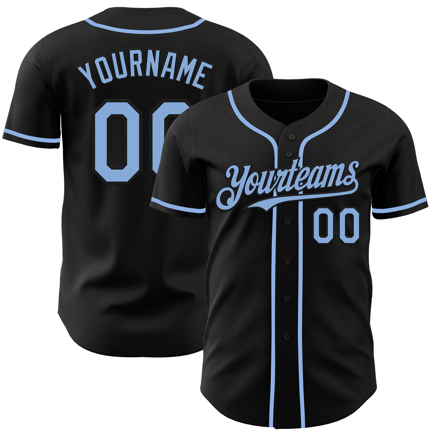 Custom Black Light Blue Authentic Baseball Jersey