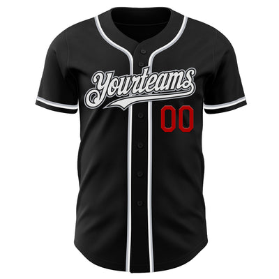 Custom Black White Gray-Red Authentic Baseball Jersey