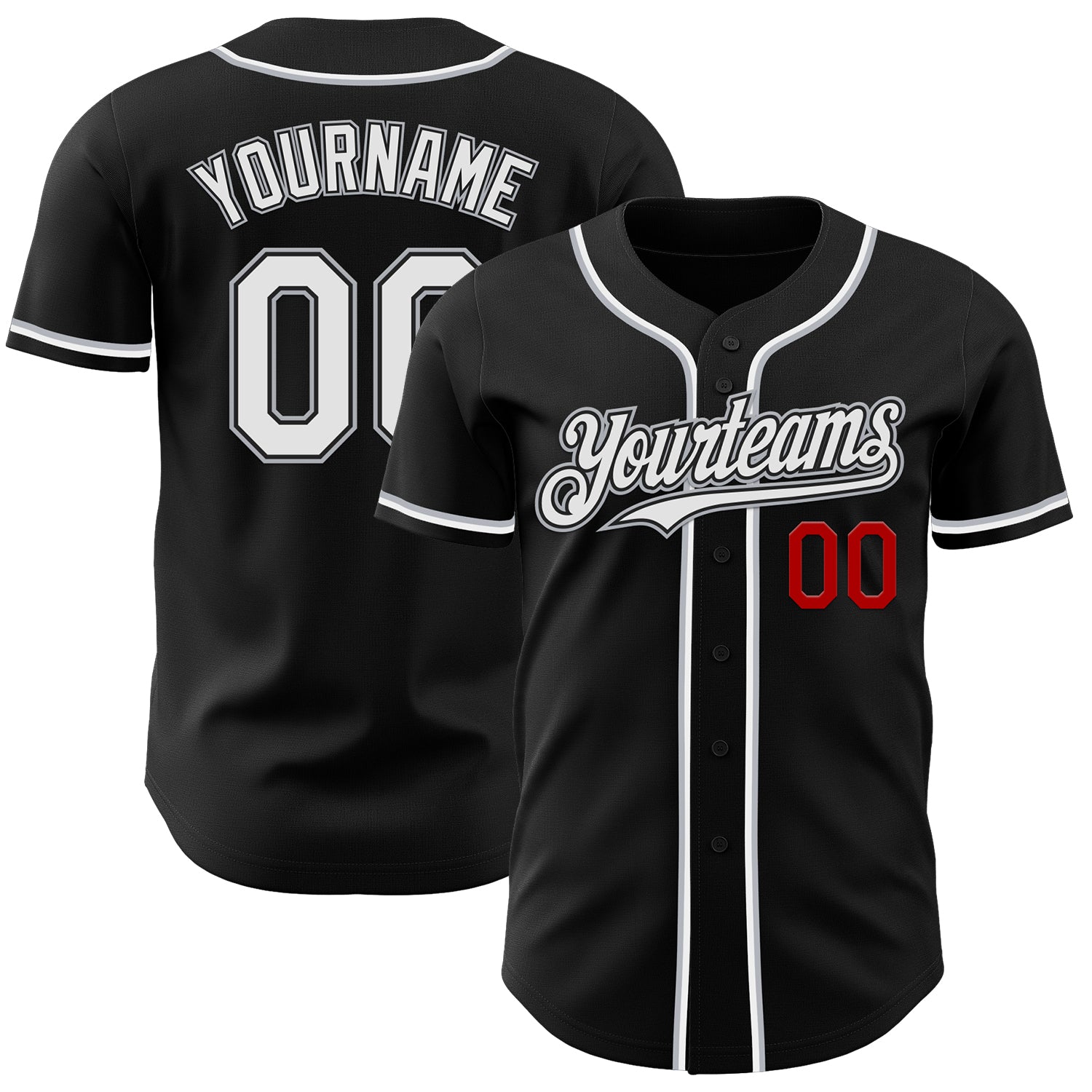 Custom Black White Gray-Red Authentic Baseball Jersey