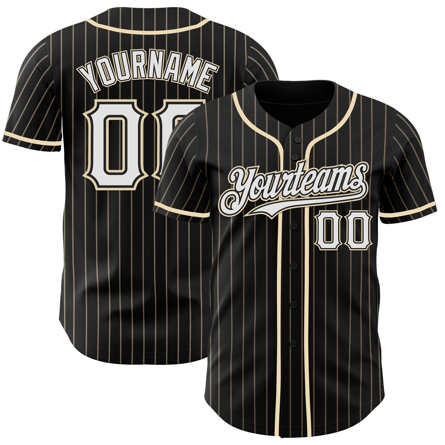 Custom Black Cream Pinstripe White Authentic Baseball Jersey