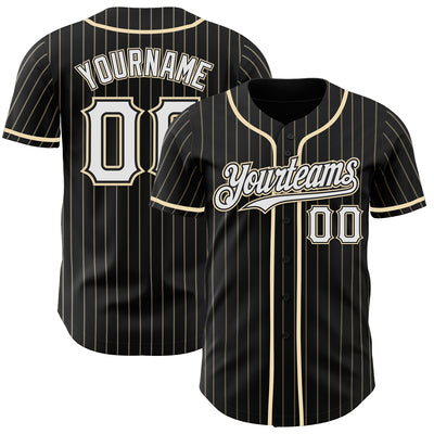 Custom Black Cream Pinstripe White Authentic Baseball Jersey