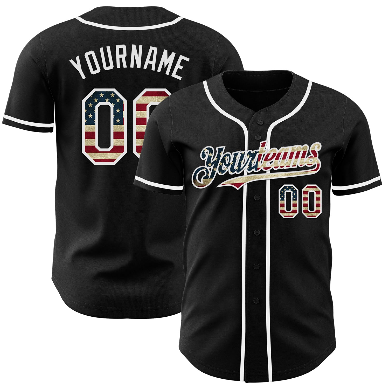 Custom Black Vintage USA Flag-White Authentic Baseball Jersey
