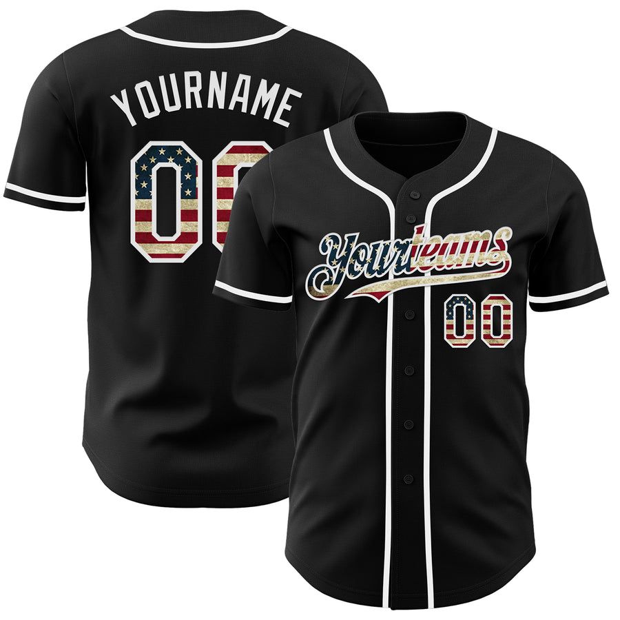 Custom Black Vintage USA Flag-White Authentic Baseball Jersey