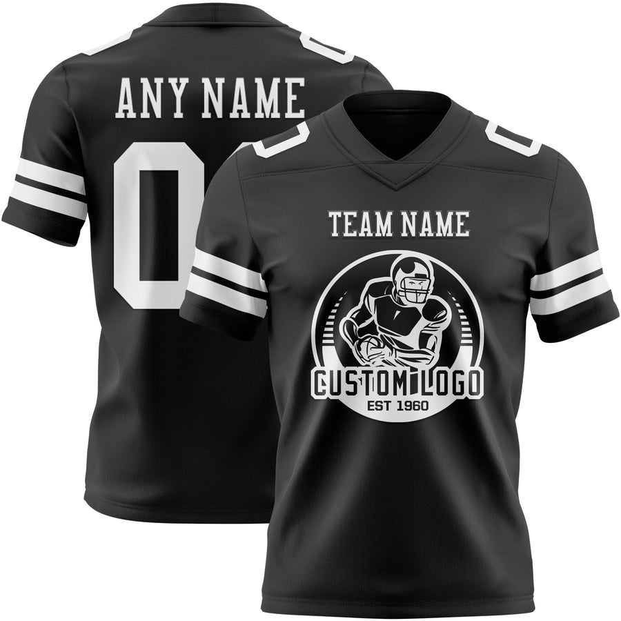 Custom Black White Authentic Football Jersey