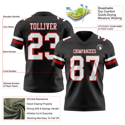 Custom Black White-Red Authentic Football Jersey