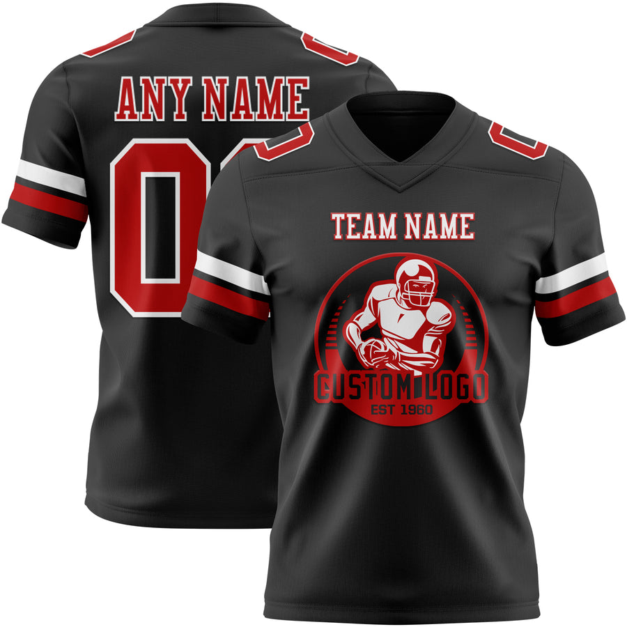 Custom Black Red-White Authentic Football Jersey