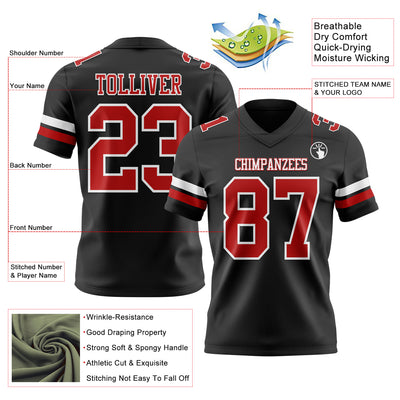 Custom Black Red-White Authentic Football Jersey