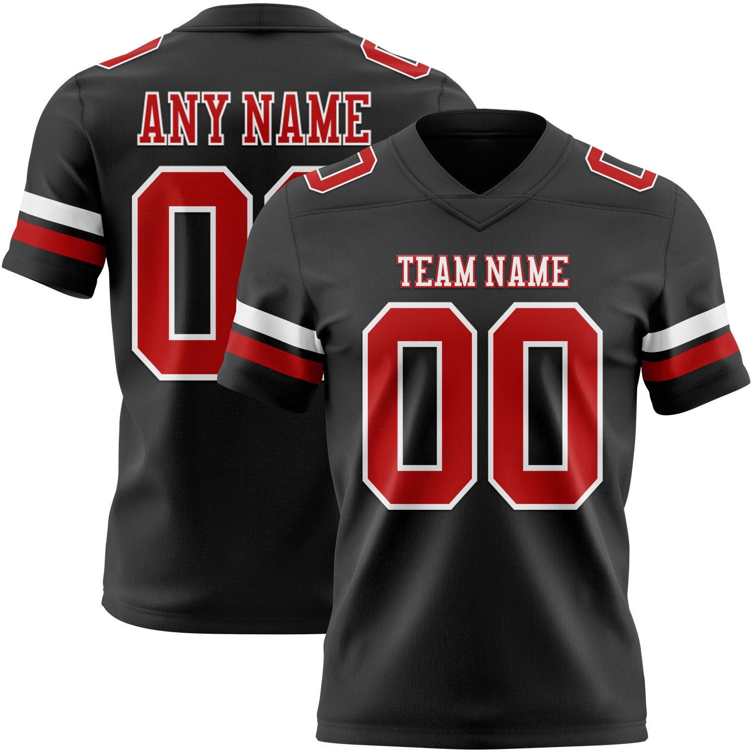 Custom Black Red-White Authentic Football Jersey