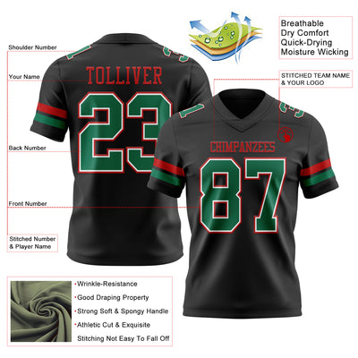 Custom Black Kelly Green White-Red Authentic Football Jersey