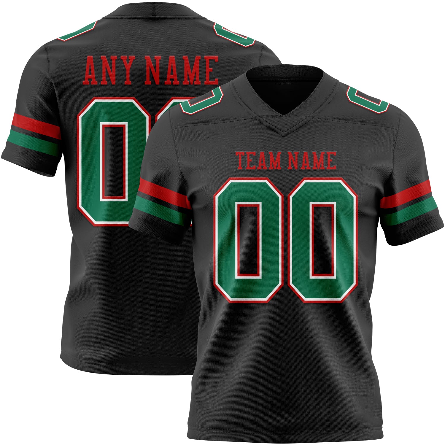 Custom Black Kelly Green White-Red Authentic Football Jersey