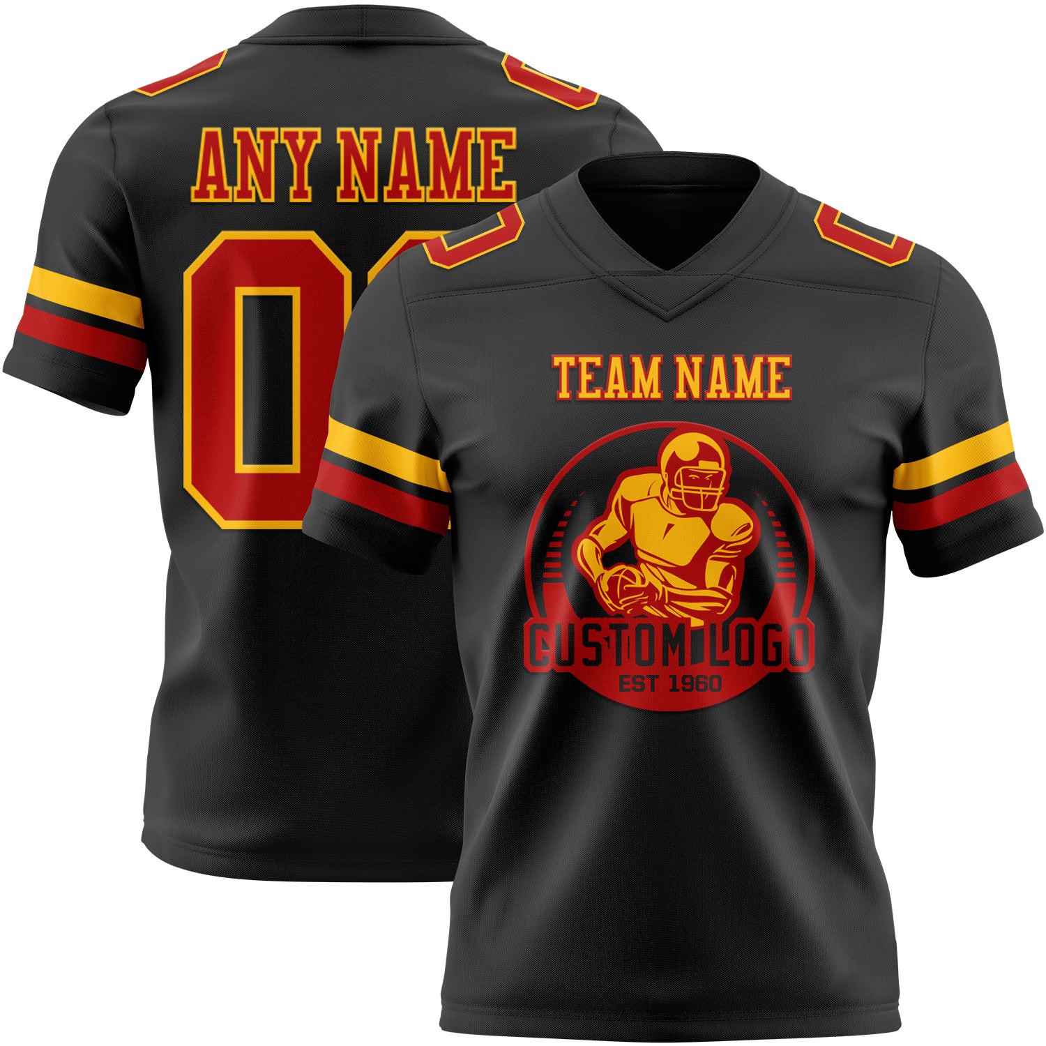 Custom Black Red-Gold Authentic Football Jersey