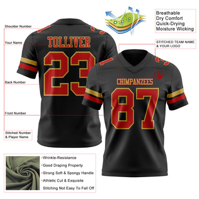 Custom Black Red-Old Gold Authentic Football Jersey