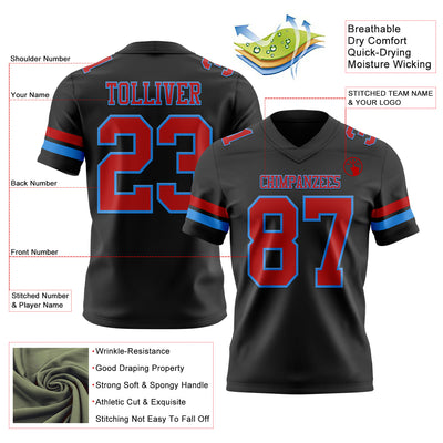 Custom Black Red-Powder Blue Authentic Football Jersey